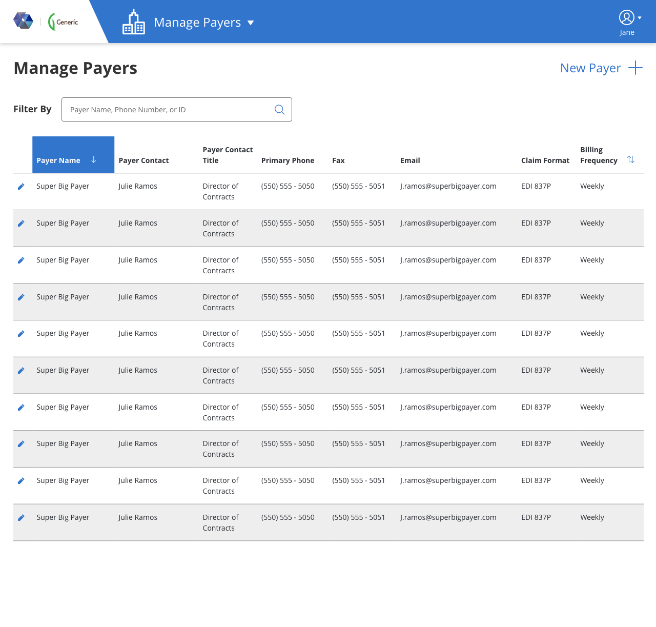 San Agency Center - Manage Payers