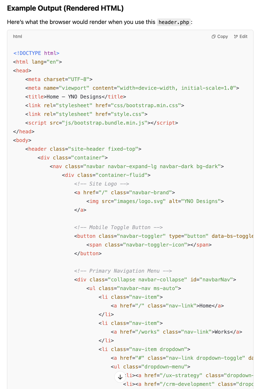 YNOdesigns.com ChatGPT 5 header html output